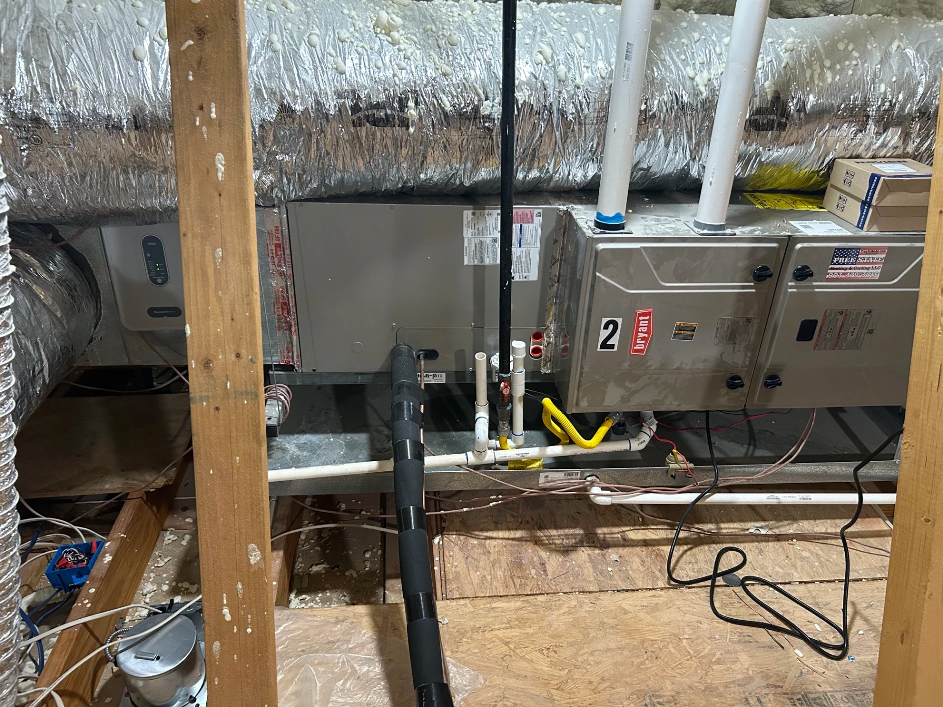 Bryant furnace and air handler installed by Free State Heating and Cooling in an East Texas attic